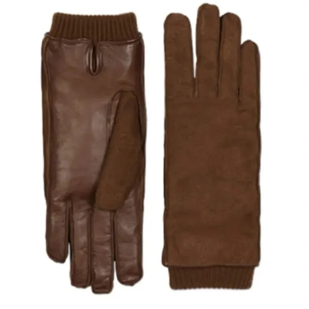 Gucci Men’s large Brown Suede Embossed Monogram GG Gloves NWT